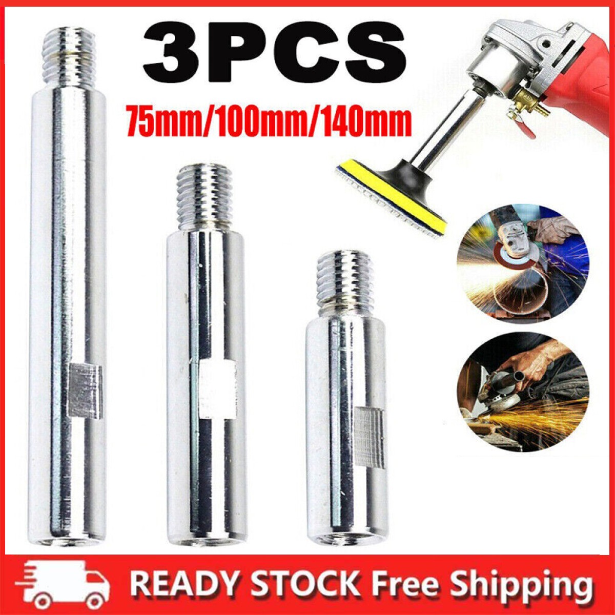 3PCS M14 Angle Grinder Rod Extension Connecting Thread Adapter Rod 75/100/140mm