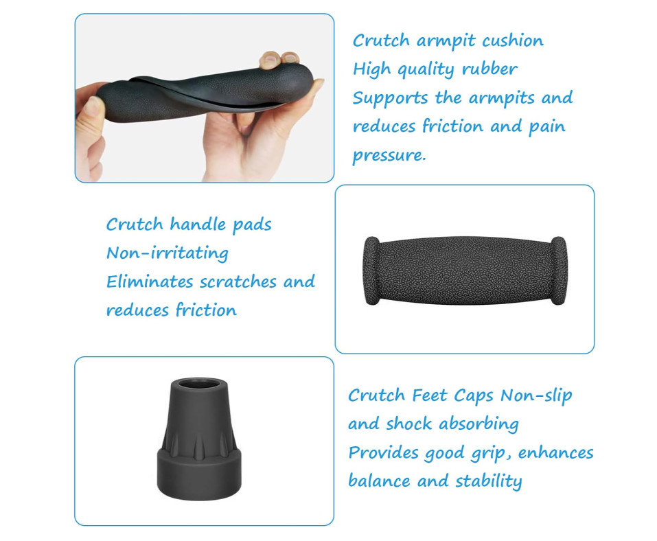 Replacement Crutch Pads 6PCS Kit Universal Arm Armpit Hand Grips Tips Black