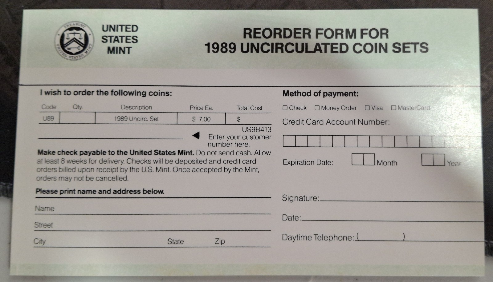 1989 Uncirculated Coin Set, Packaging ERROR, Missing "P" Cent, Sealed