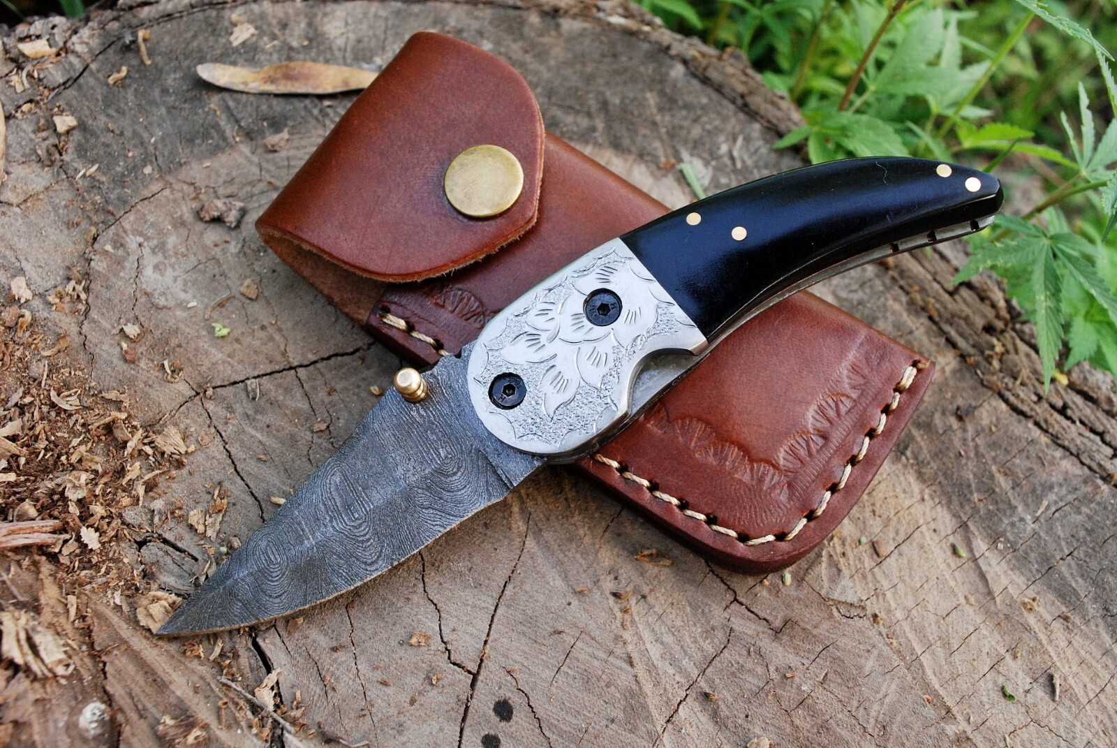 FORGING SHARP RARE  DAMASCUS MICARTA HUNTING FOLDER POCKET KNIFE SHEATH