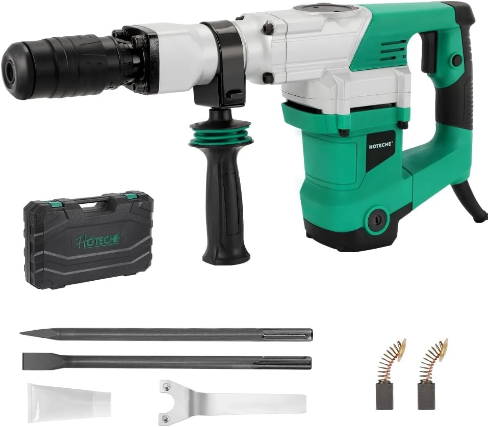 Hoteche Electric Demolition Jack Hammer 1500W Heavy-Duty SDS-Max 12.5A, Green