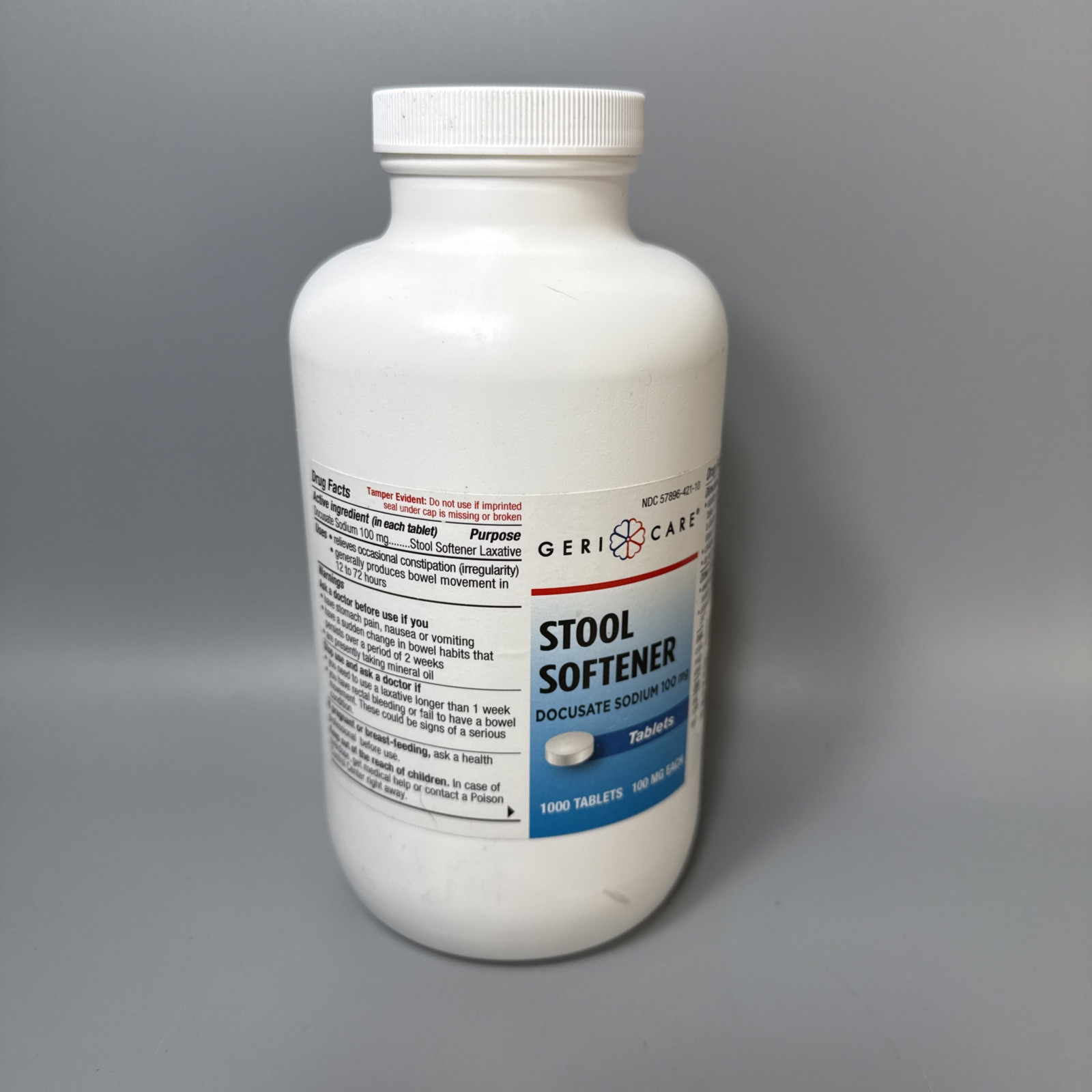 Gericare Docusate Sodium 100mg Stool Softener Tablets Constipation 1000 Count
