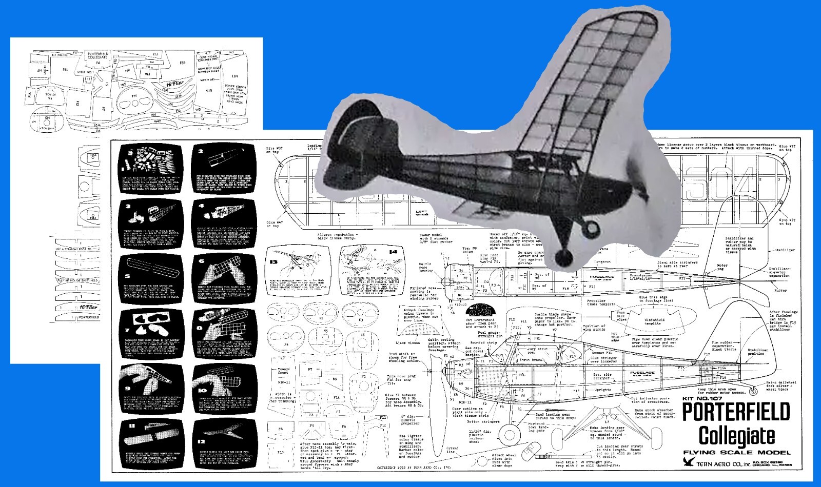 Tern Model Airplane Plans (FF): Porterfield Collegiate 17" Scale Rubber-Powered