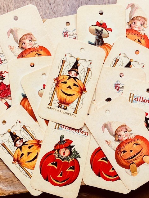 Halloween vintage glossy printed tags (5 prints, 15 count)