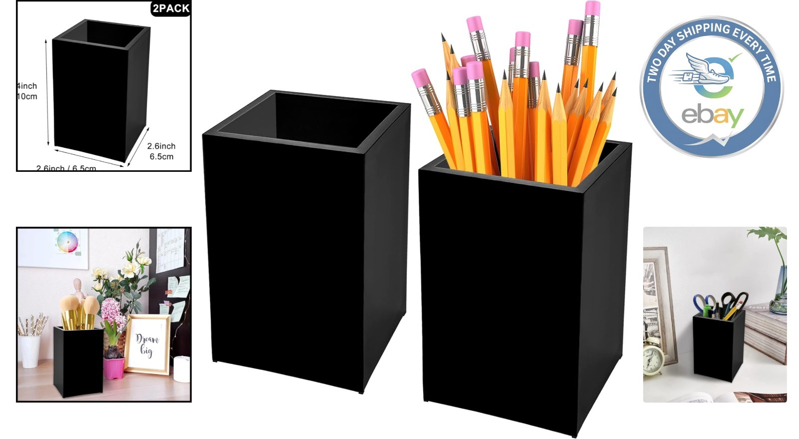 Multipurpose Black Acrylic Pencil Cup - Perfect for Makeup & Stationery