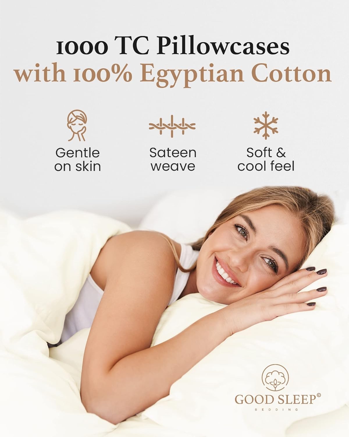 1000 ivory white king pillowcase sets, satin weave,