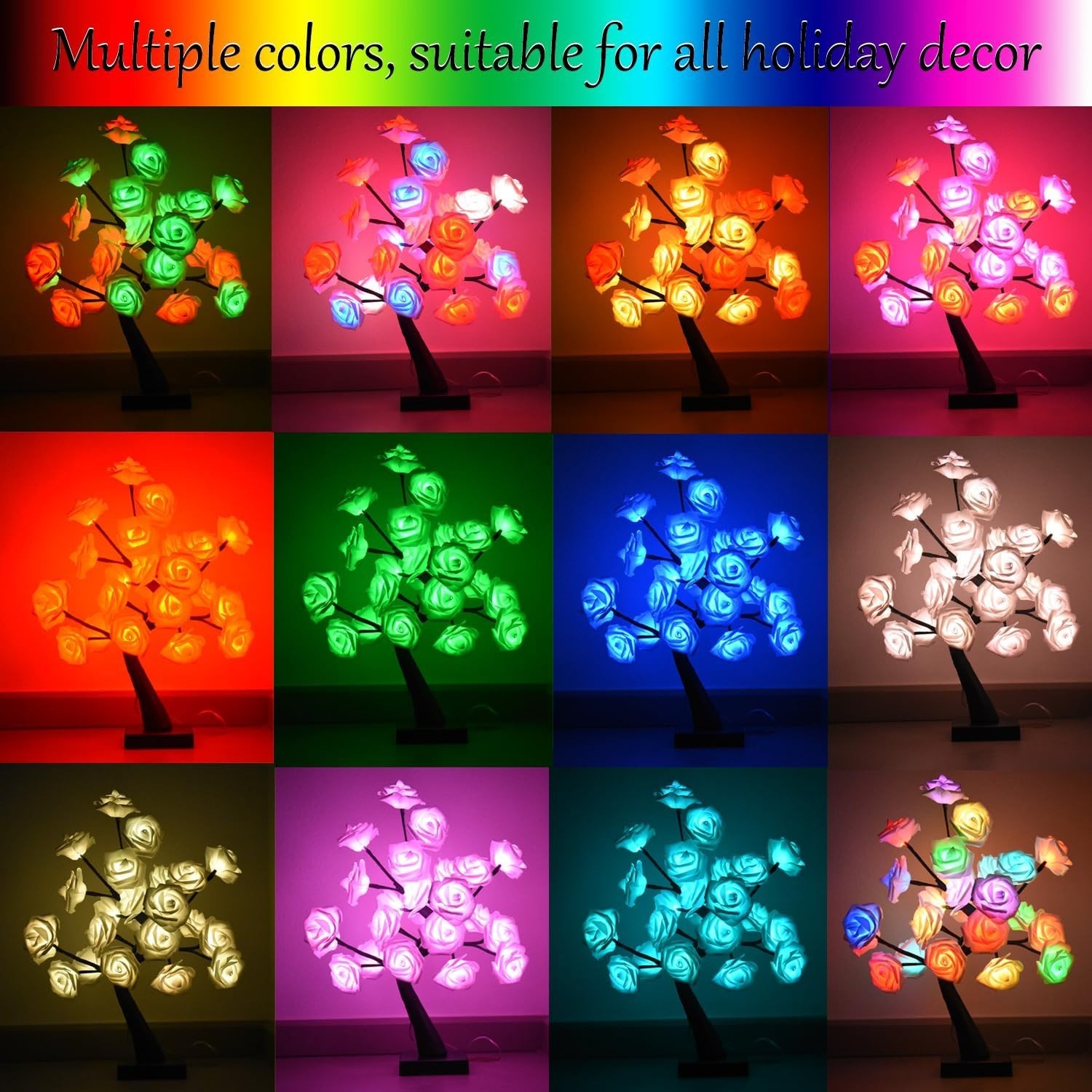 24 LED Rose Tree Lamp,Color Changing Artificial Rose Lamp with Remote,USB..
