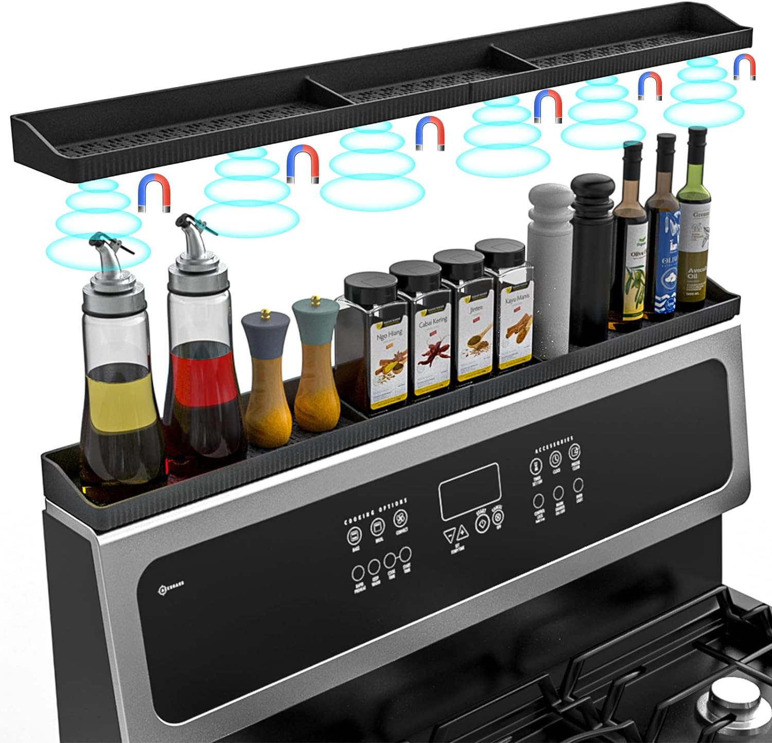 Magnetic Stove Top Shelf 30 Inch - Heat Resistant Silicone over the Stove Shelf