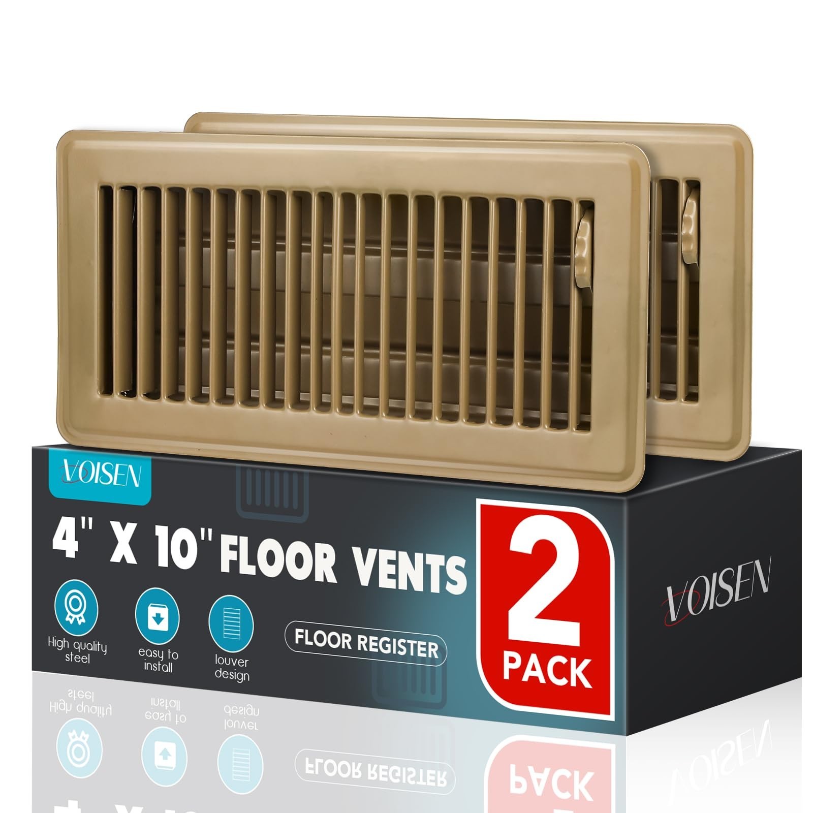 VOISEN Floor Register 4x10, 2 Pack Brown Floor Vent Covers,Heavy Duty Steel W...