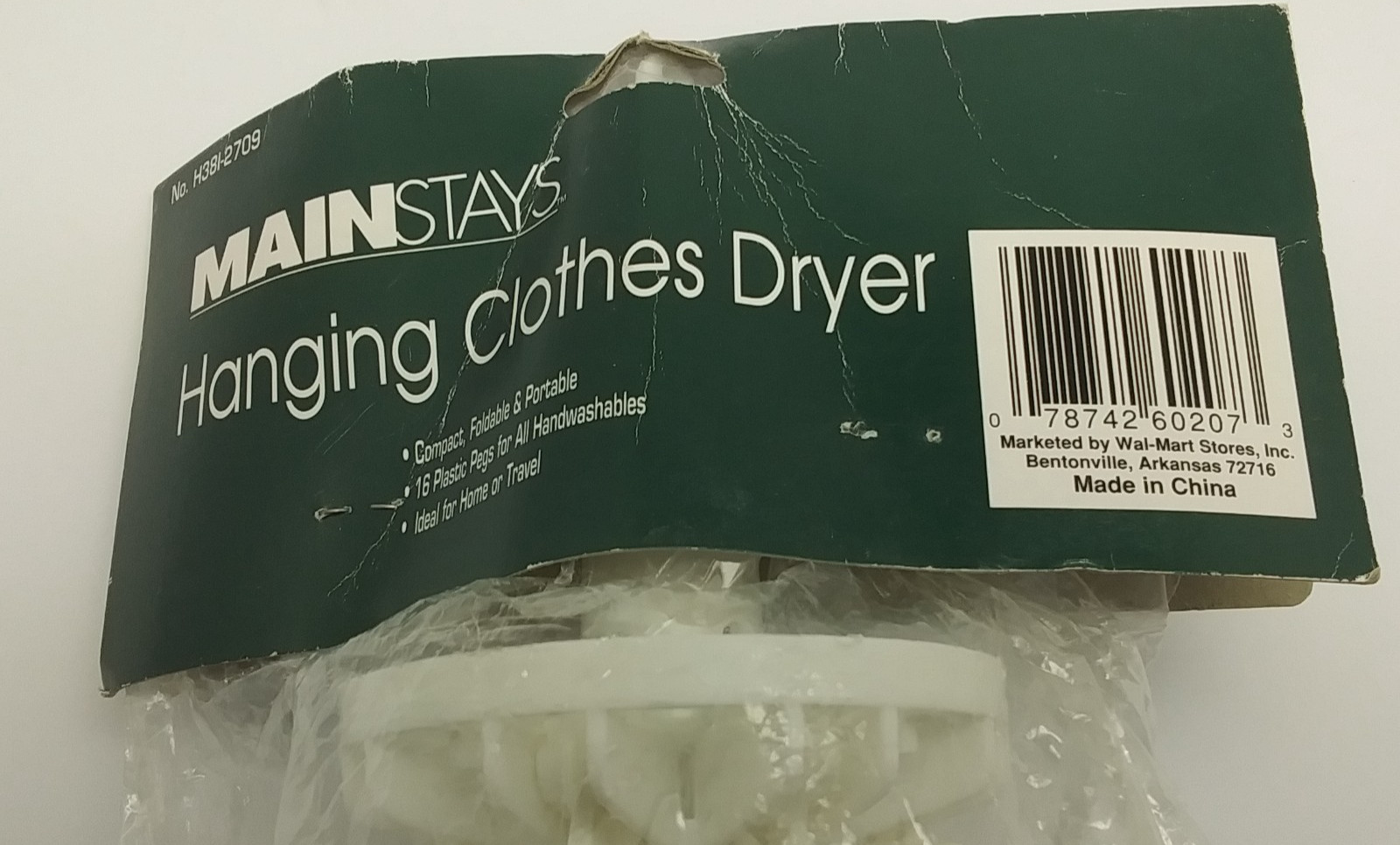 Main Stays Rotating Clothes Drying Rack with 16 Clips Foldable for Laundry White