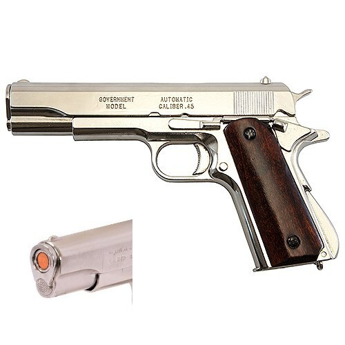 Denix Colt 1911A1 Field Strippable Non-Firing Replica Gun, Wood Grips in Nickel