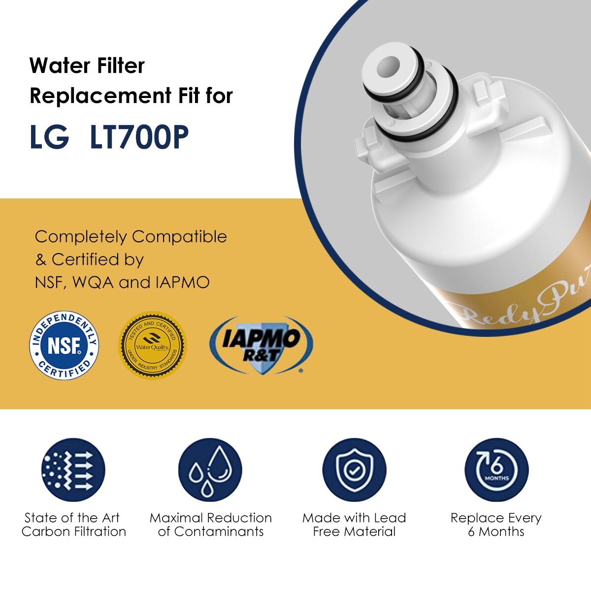 5 Pack Fit for LG LT700P ADQ36006101 Kenmore 469690 Refrigerator Water Filter US