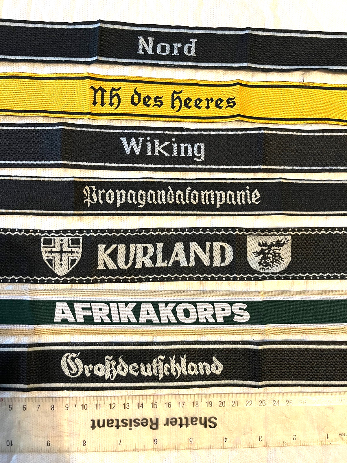 German Army  WW2 Bevo Cuff titles x 7  For uniform Tunic sleeve
