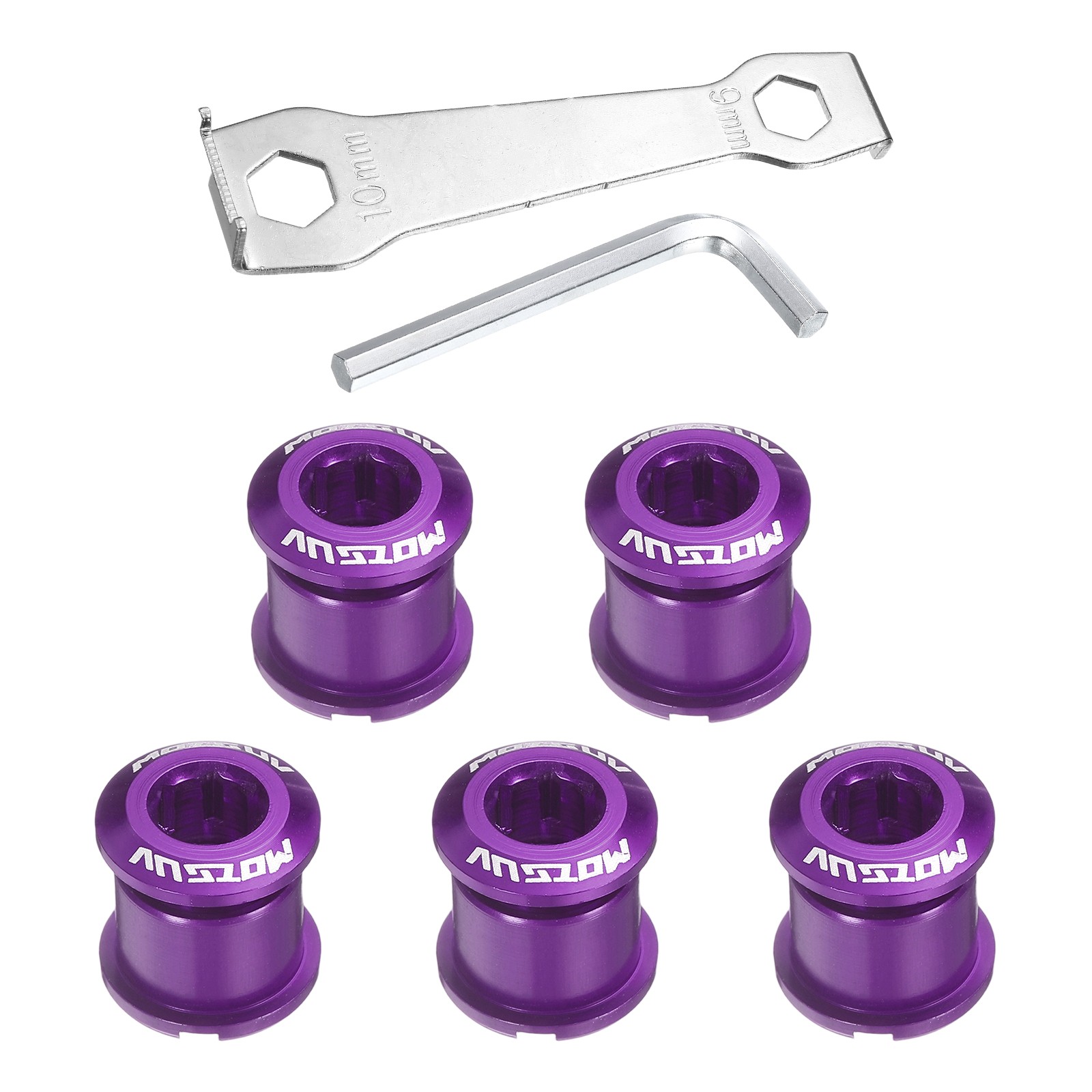 5pcs Double Chain Ring Bolt M8 Bike Chainwheel Screw W Mounting Wrench Purple