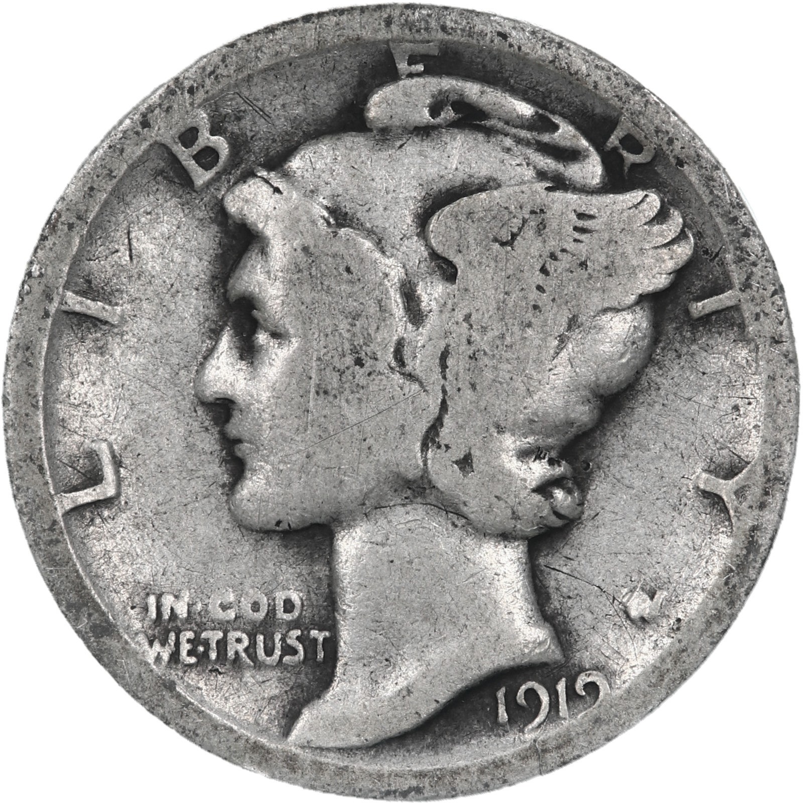 1919 S Mercury Dime 90% Silver About Good AG