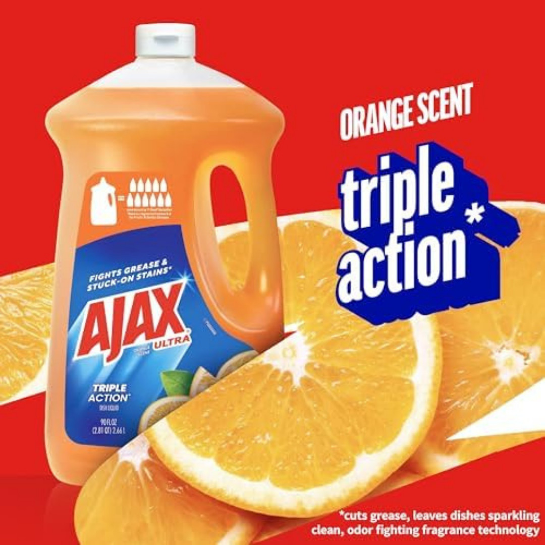 Ajax Ultra Triple Action, Dishwashing Liquid Dish Soap, Orange, 90 Fluid Ounce