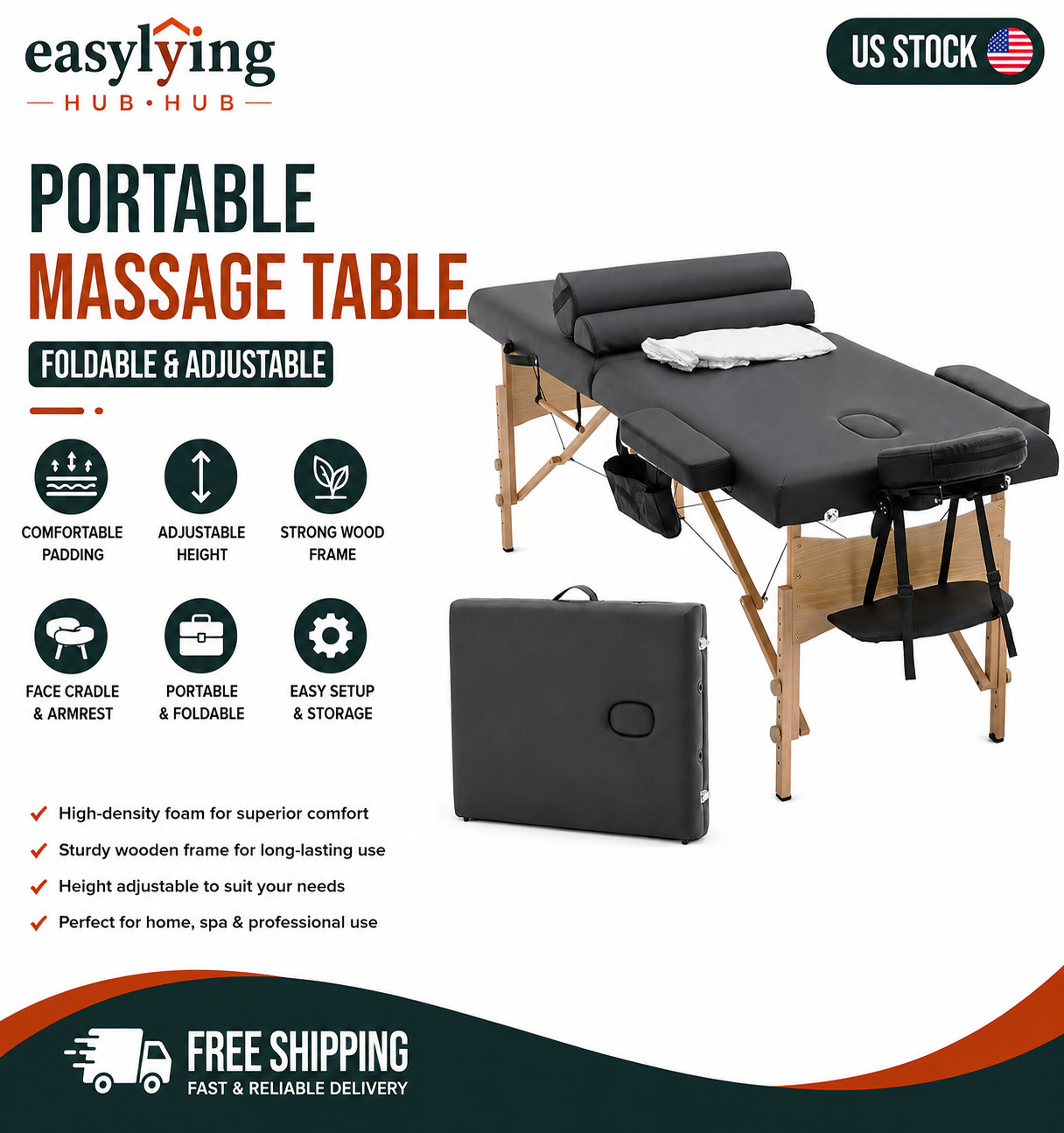 Table Massage Bed Spa Bed 73 Inch Heigh Adjustable 2 Folding Portable Massage Ta
