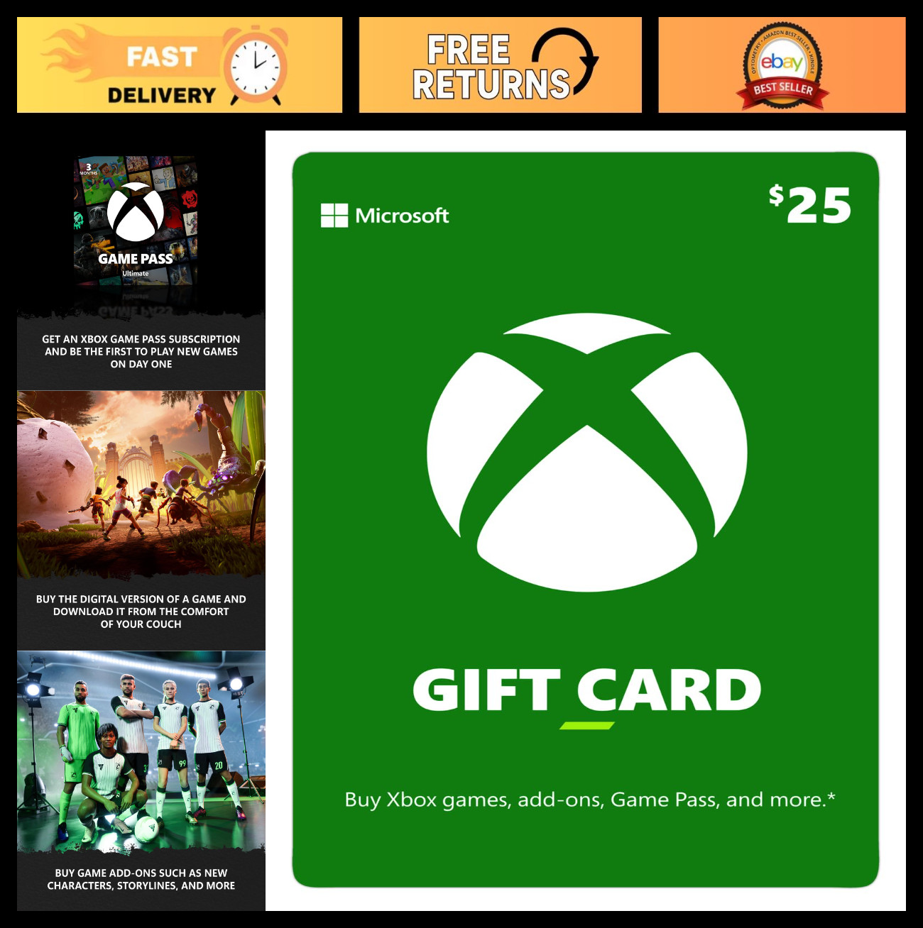 $25 Xbox Gift Card - Digital Currency for Games & Add-Ons - Fast Shipping