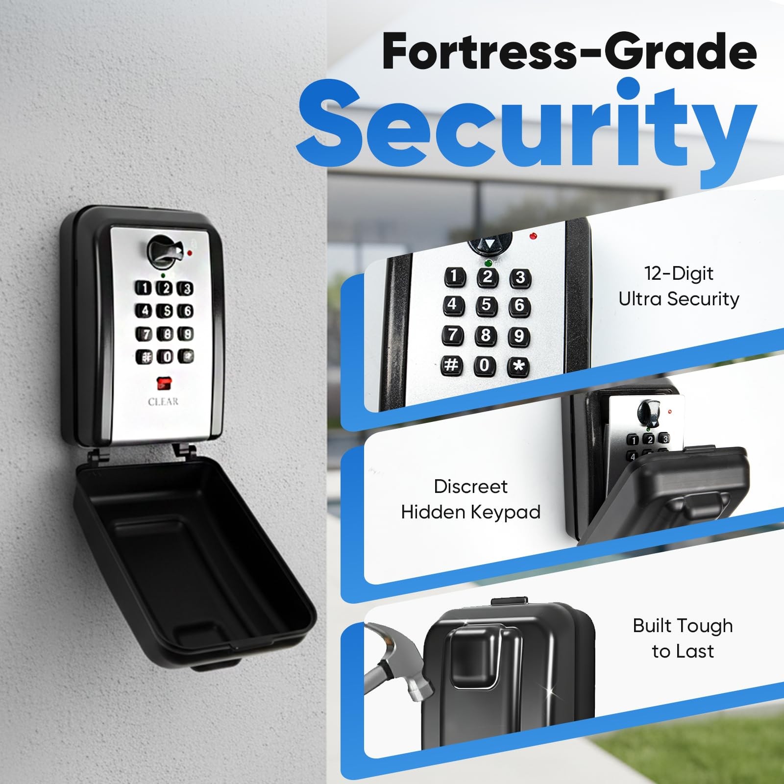 Wall Mount Key Lock Box with 12-Digit Resettable Combination, Weatherproof Ou...