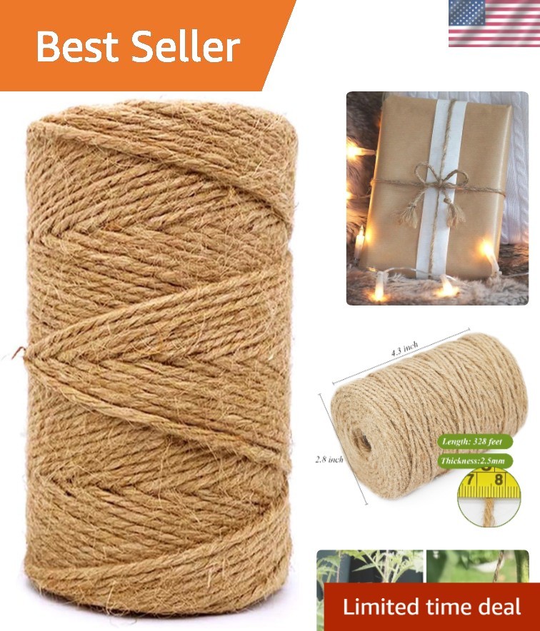 2.5mm Brown Jute Twine - 328 Feet for DIY Projects and Gardening