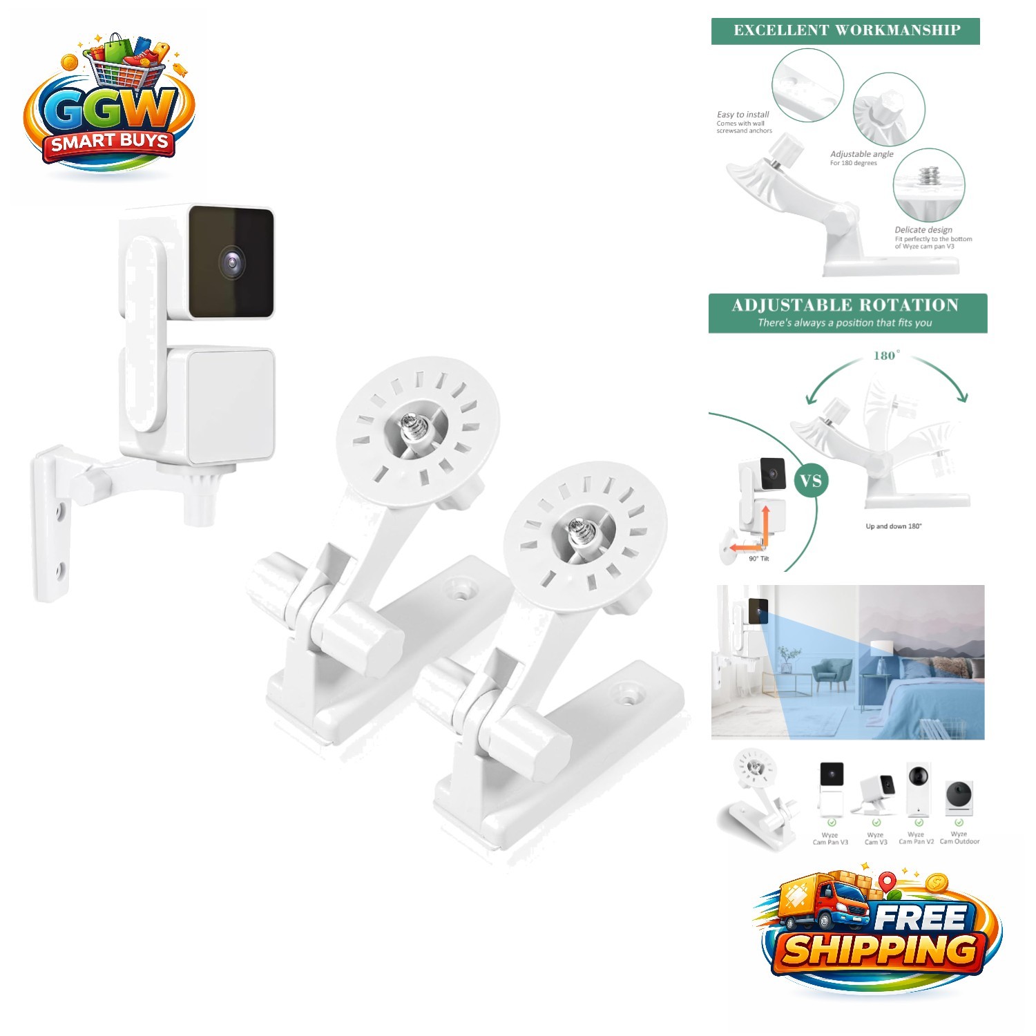 2-Pack Wall Mount for Wyze Cam Pan V3 - Easy Installation Included!
