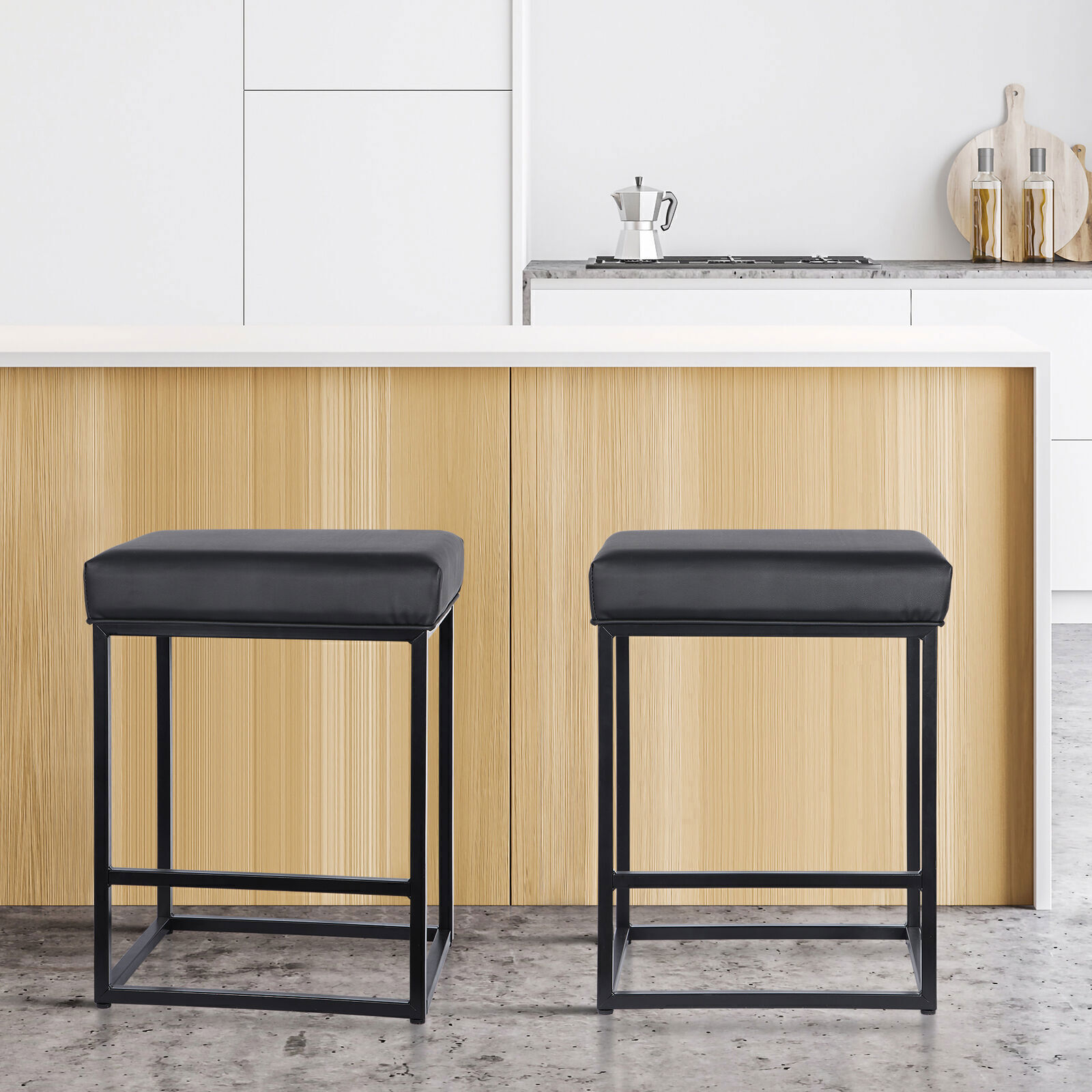 Set of 4 for Kitchen Counter Backless Modern Square Barstools Support 330 LBS