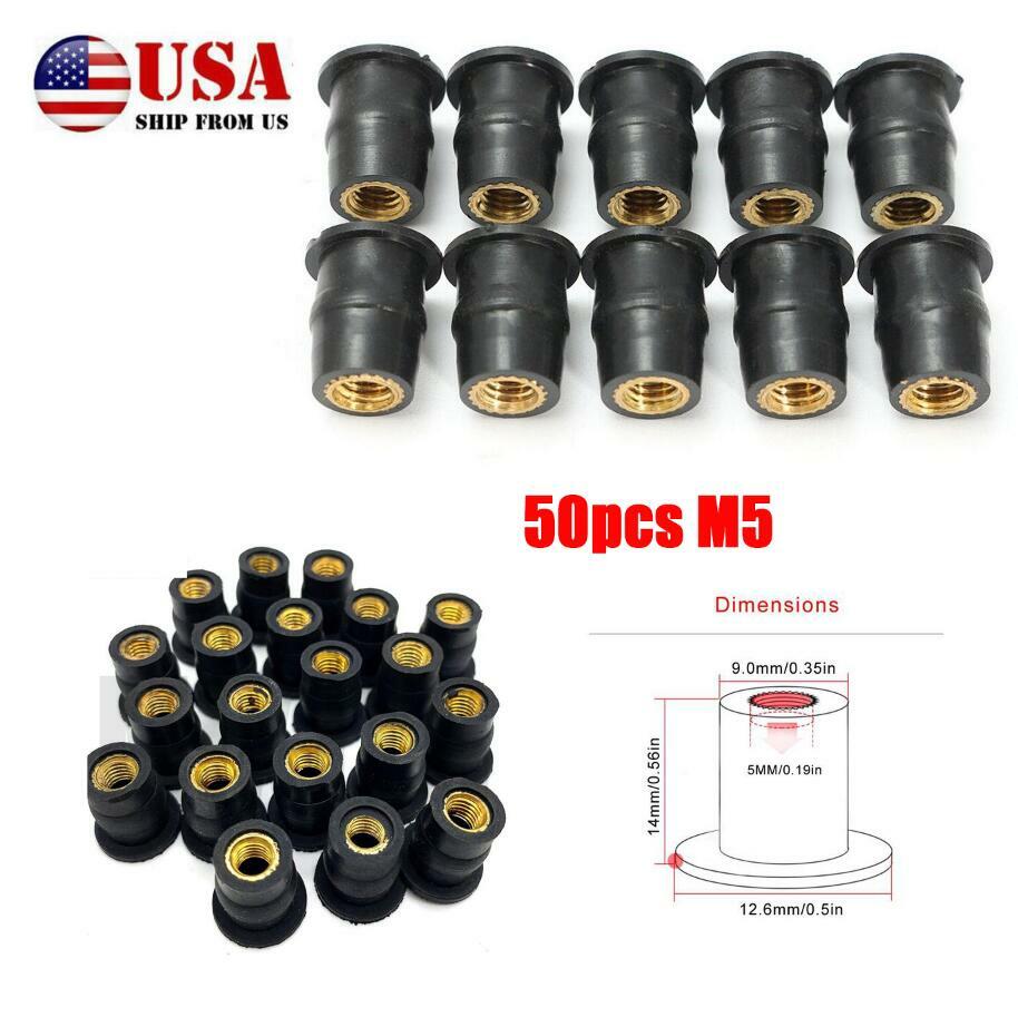 50PCS Motocycle Bike ATV M5 Rubber Brass Well Nut Windscreen Fairing Wellnuts