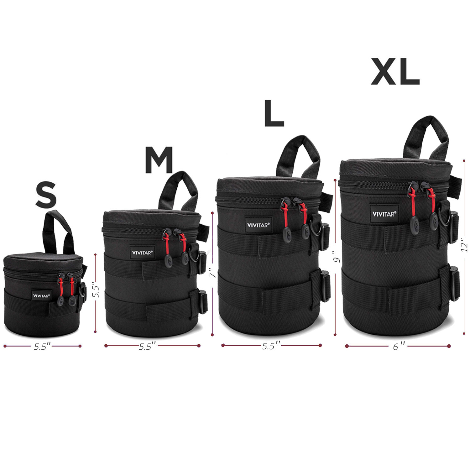 Waterproof Well Padded Zippered DSLR Camera Lens Case Protector Bag Case Set