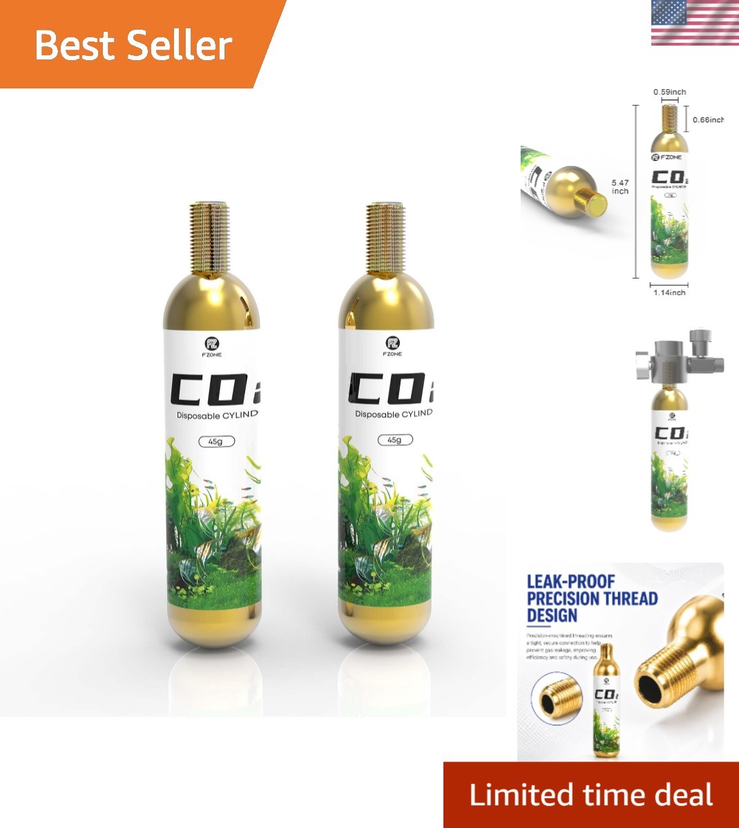 High-Capacity Disposable CO2 Cartridges - 5/8'' Threaded, 2-Pack for Versatility