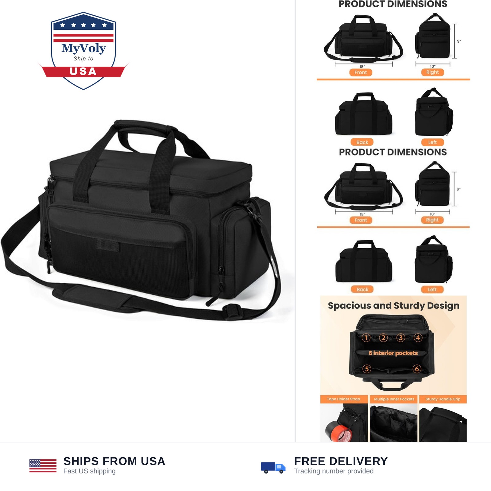 VJI Heavy Duty Tool Bag with Multi-Pockets, Portable Storage Bag with Large Z...