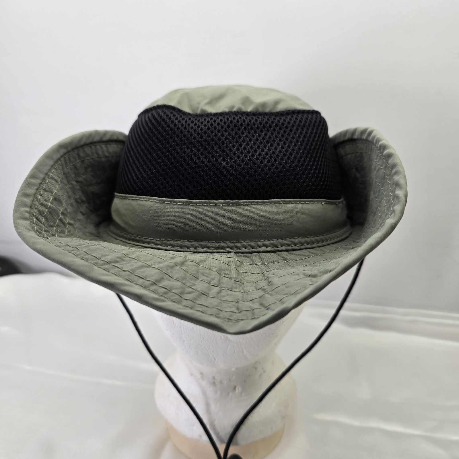 DPC Dorfman Pacific Co Vented Mesh Khaki Outback Hat Leather Strap Mens Size M