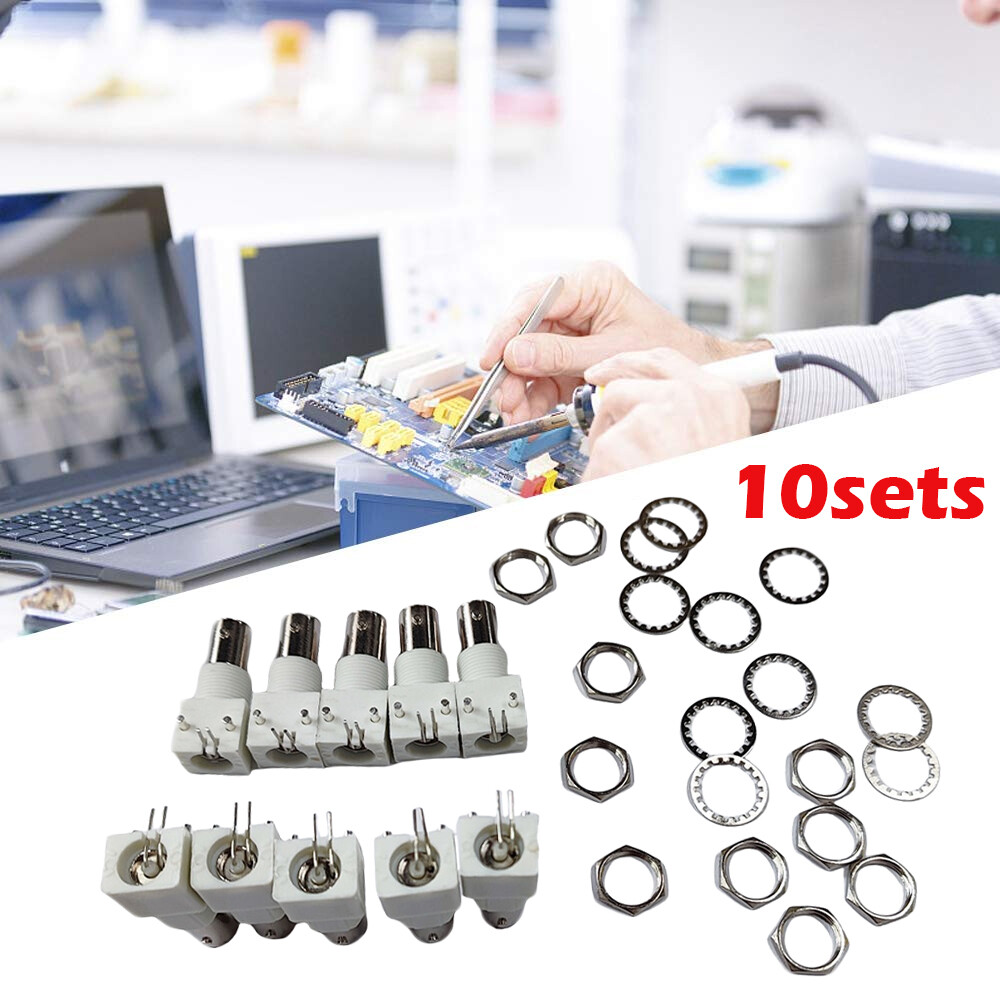 10 x White PC Board PCB Mount Right Angle BNC Female With Nut bulkhead Connector