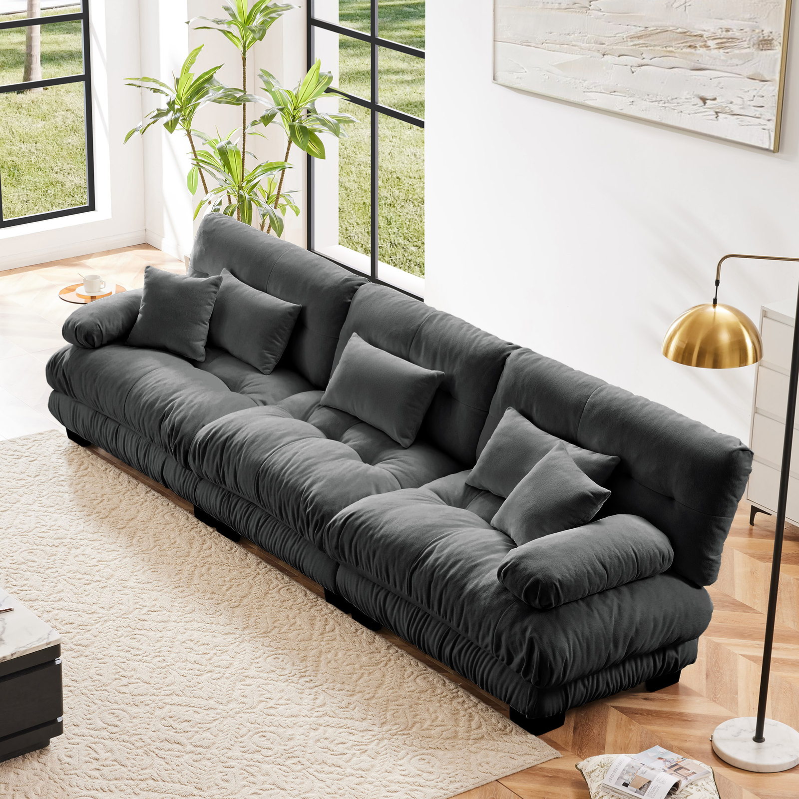 3-Seater Sectional Sofa Modular Deep Seat Sofa Couch Chenille Sofa Comfy - Gray