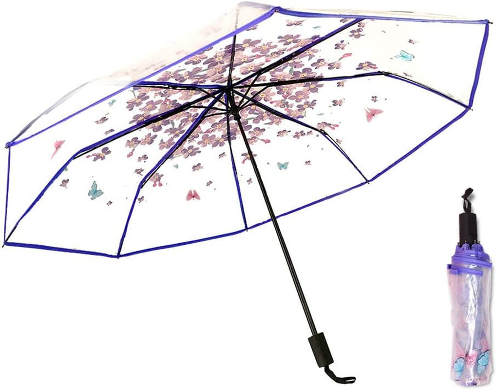 Cherry Blossom Butterfly Umbrella Transparent Clear Umbrellas 8 Ribs Folding Umb