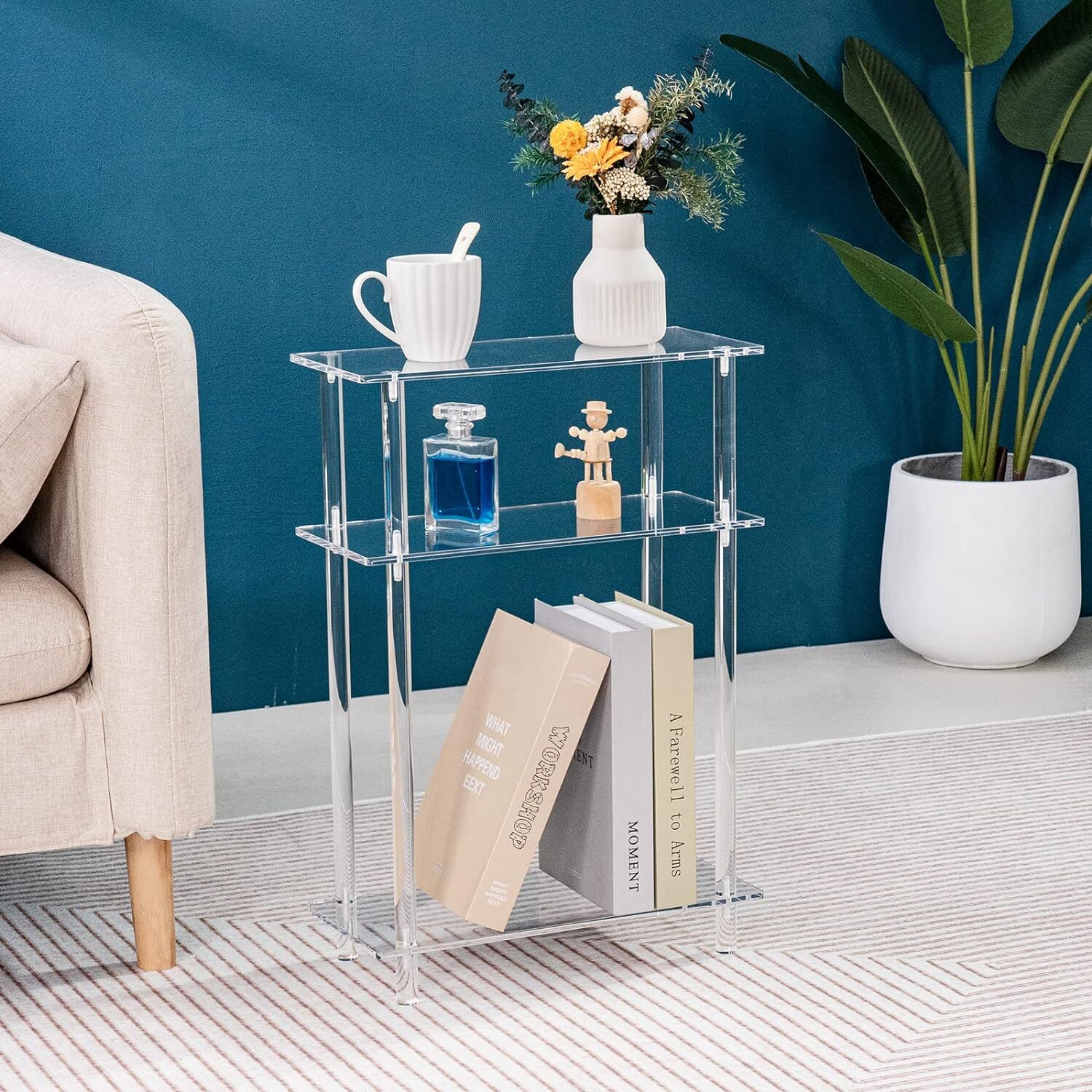 Acrylic Narrow Side Table，7" Wide Skinny Nightstand/Bedside，Slim Small End Table