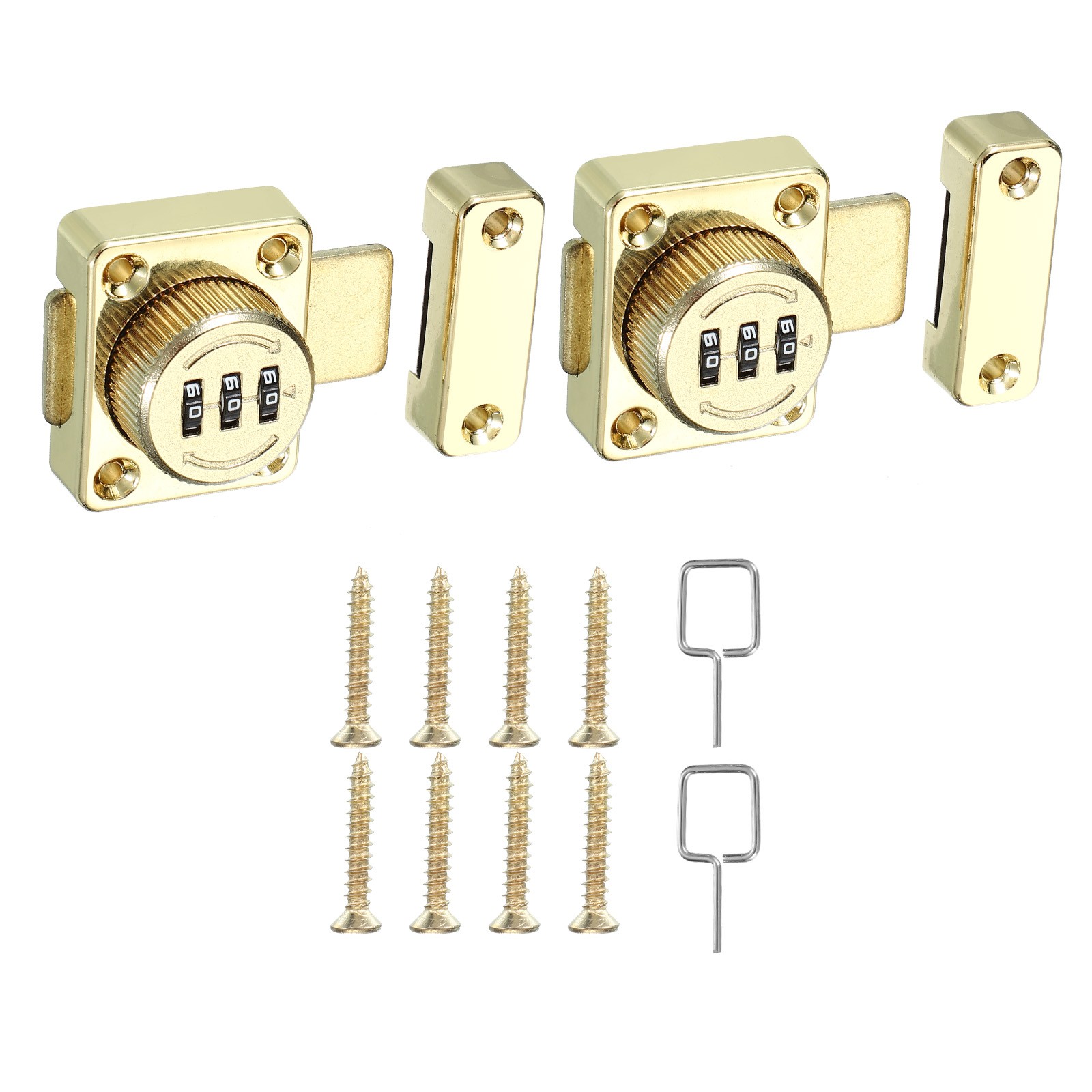 2Pcs Combination Cabinet Latch 3-Password Lock for One-Way Door Cabinet Gold