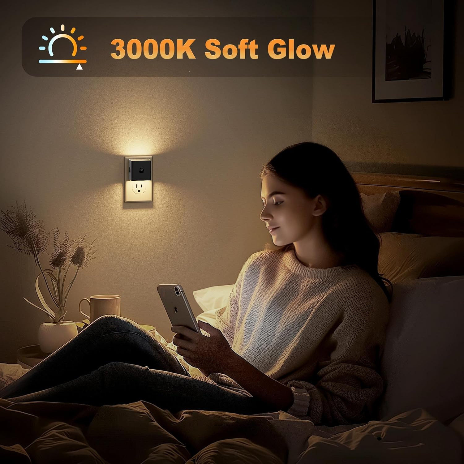 Motion Sensor Night Light, Night Lights Plug into Wall with Adjustable Brightnes