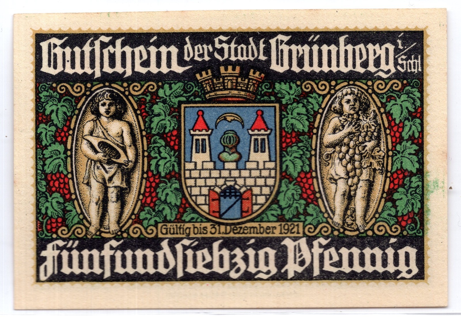 1921 Germany Grunberg Notgeld 75 Pfennig Note (3113)