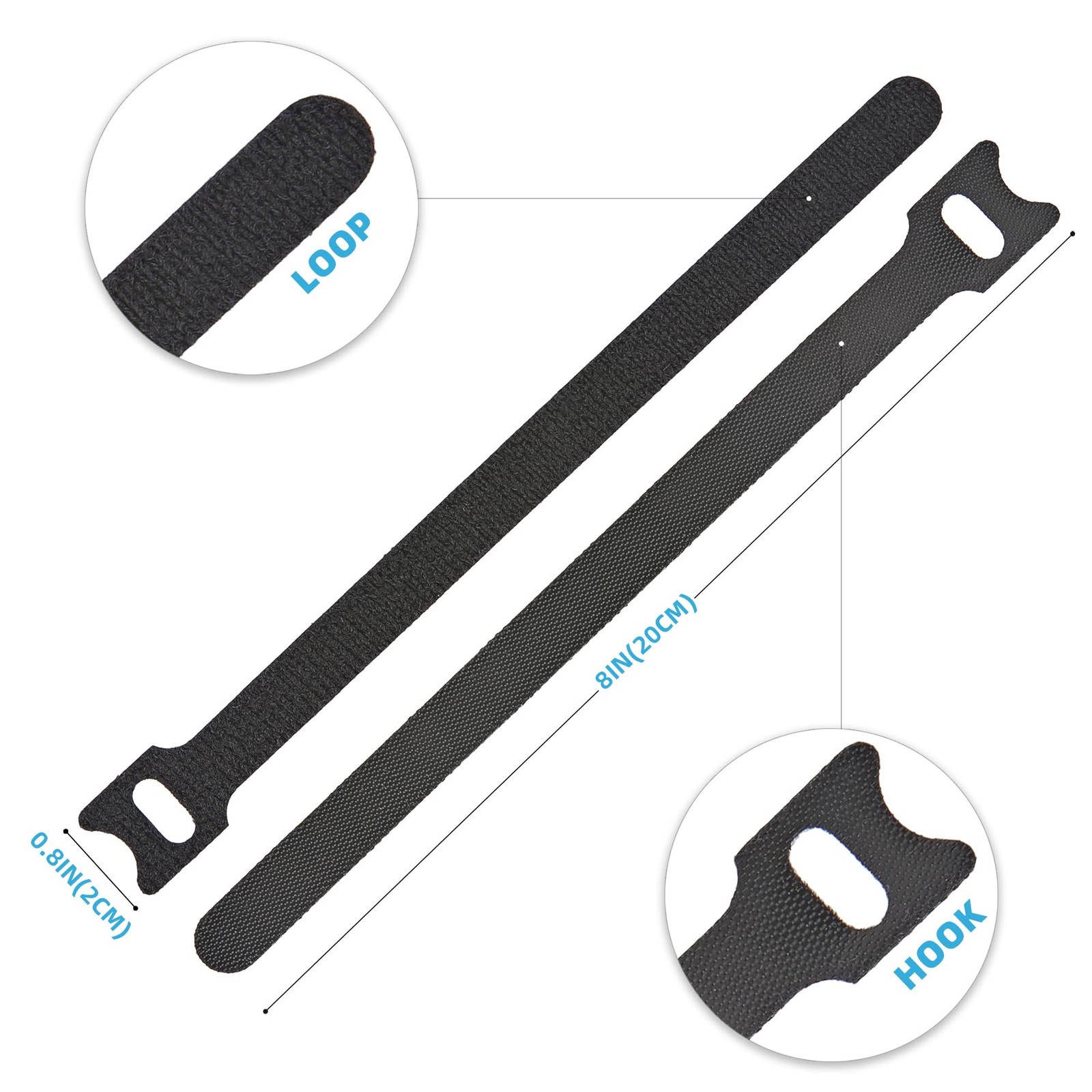 100 PCS Reusable Cable Ties with Hook and Loop, Multi-purpose Adjustable 8 In...
