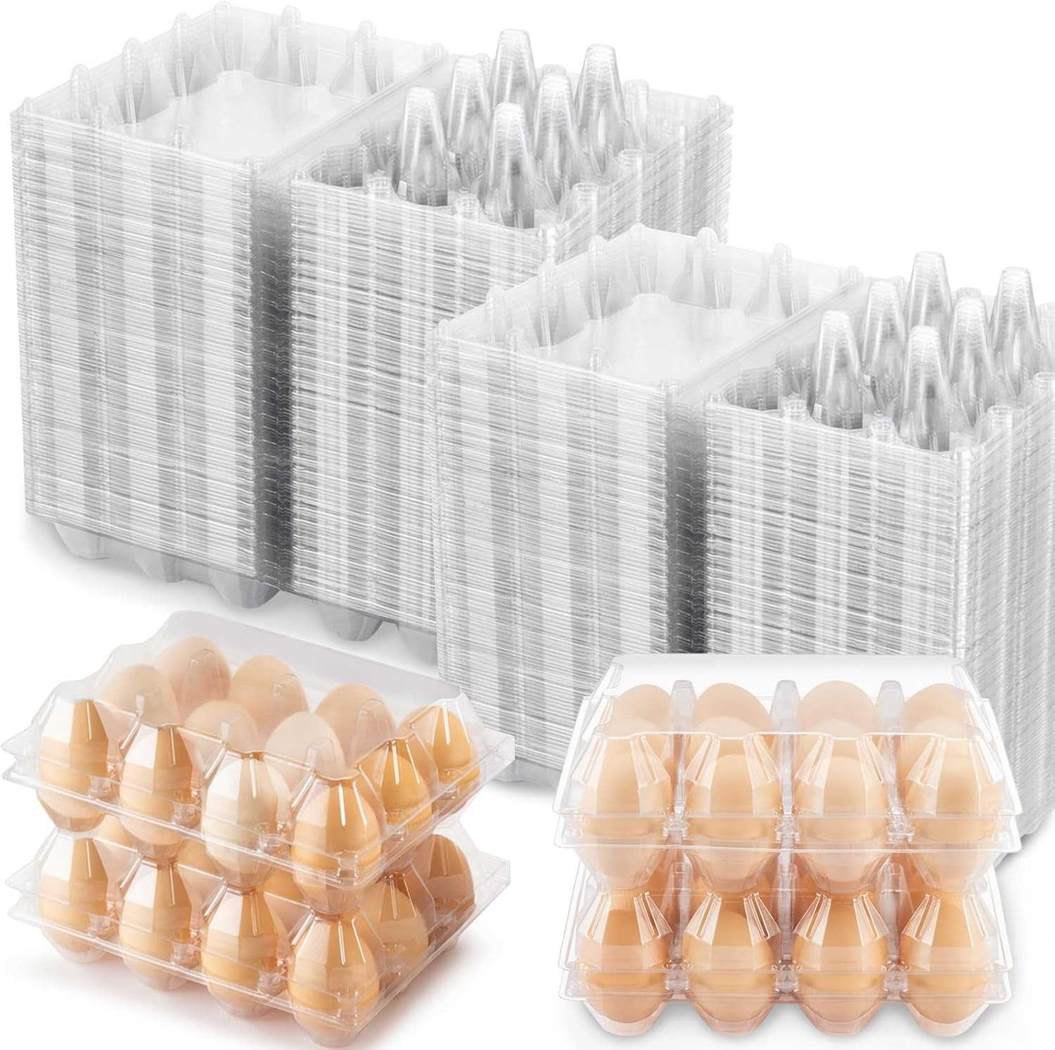 100 Packs Egg Cartons Cheap Bulk, Plastic for 12 Eggs, Clear Egg