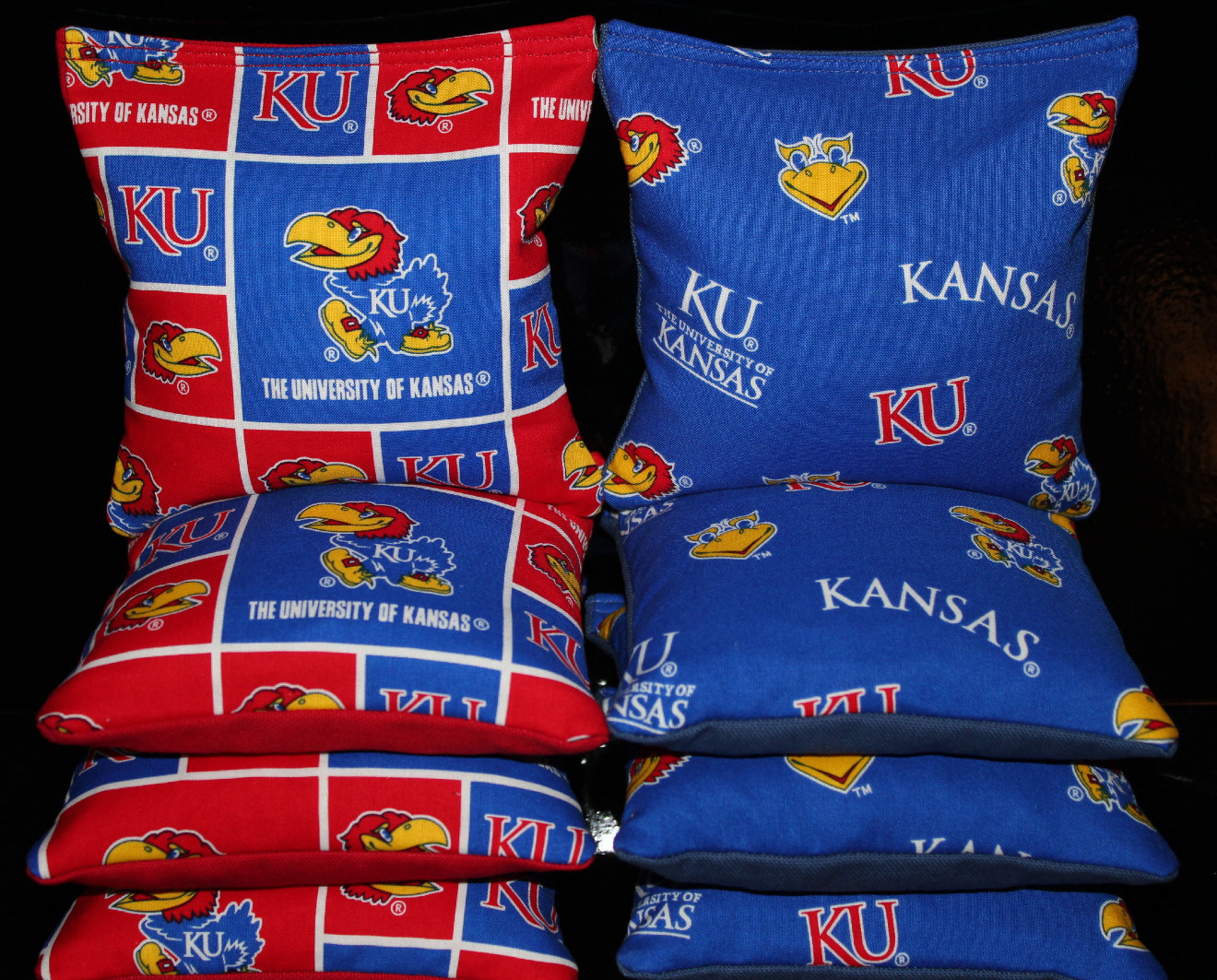 Cornhole Bean Bags w University of KANSAS JAYHAWKS KU Fabric Regulation Game