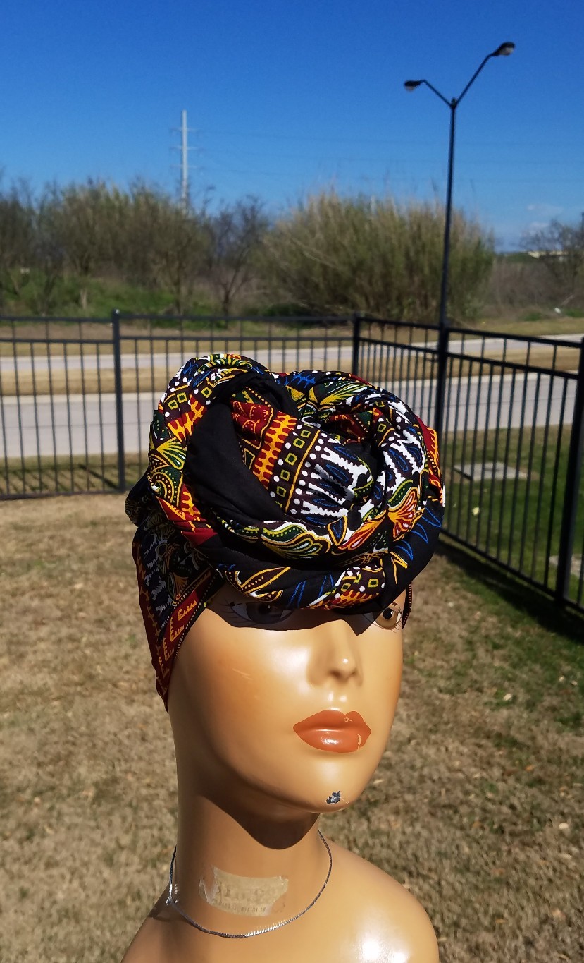 Black And Red DashikHeadwrap;African Headwrap; African Clothing; African Fabric