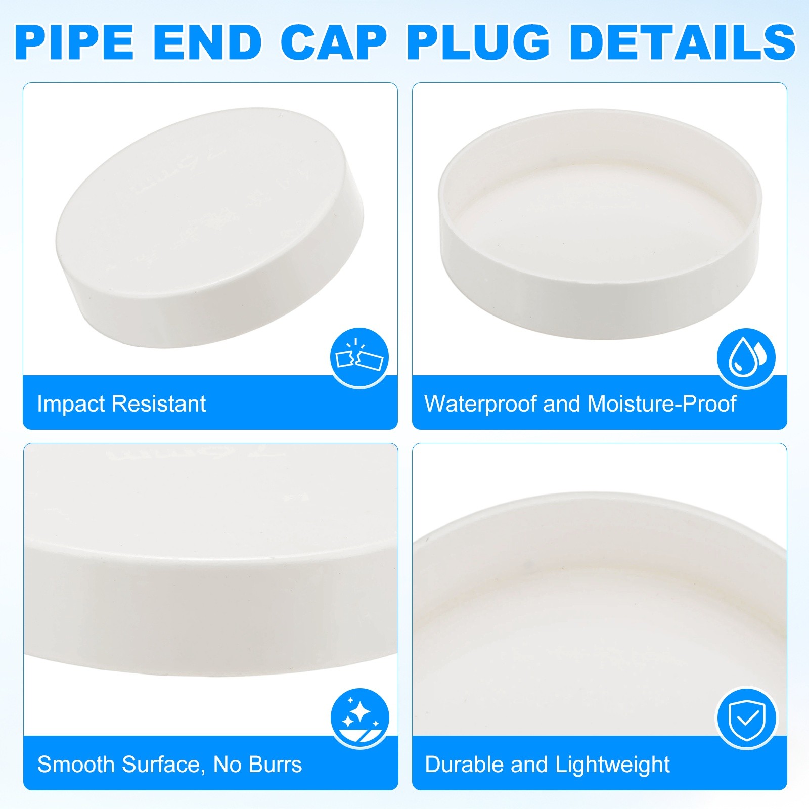 10-Pack PVC Pipe End Cap Plug, 3 Inch PVC Plug Coupling Pipe Fitting Socket