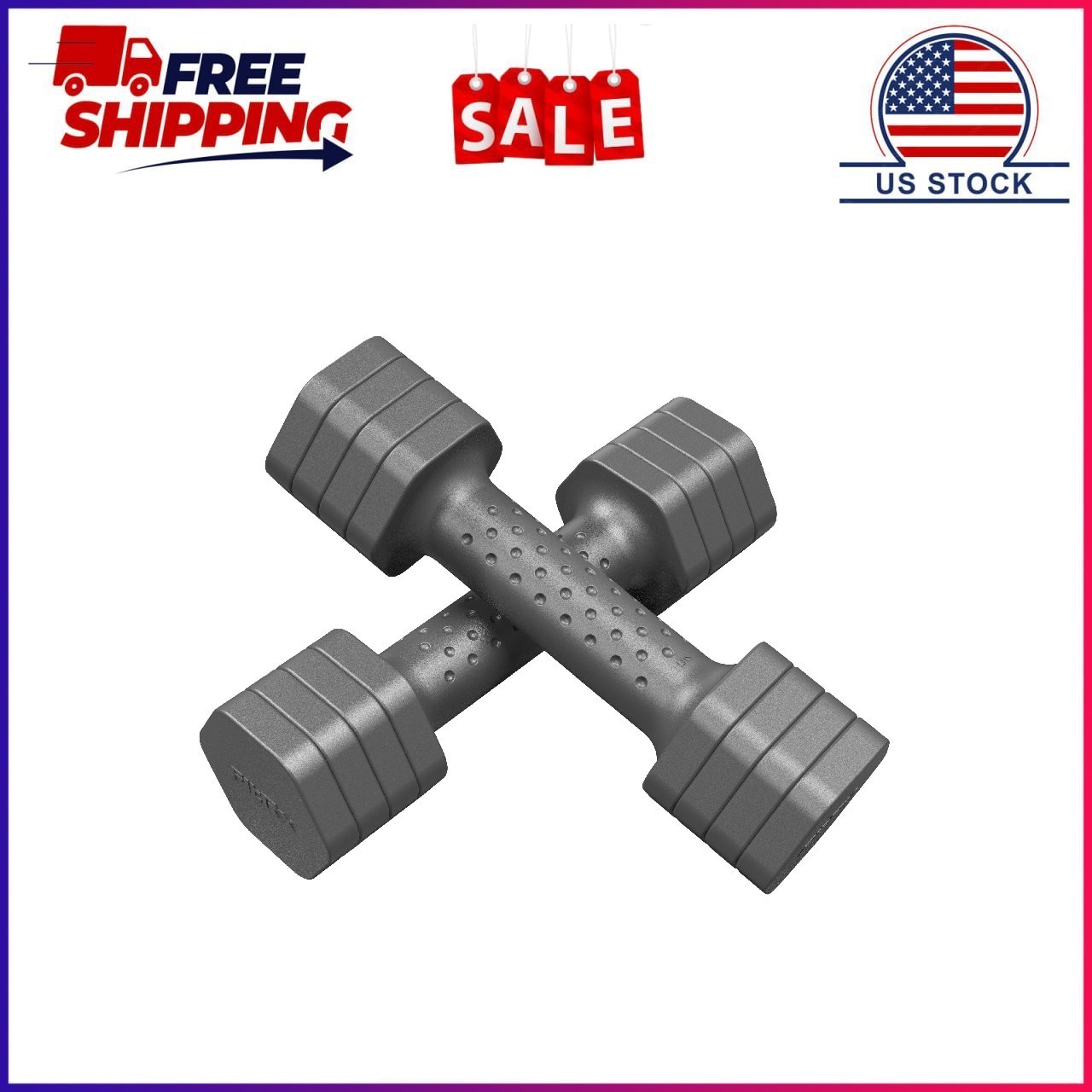 FitRx 5-Lb Adjustable Dumbbells 4-in-1 Hand Weights for Home Gym, Gray 2-Pack