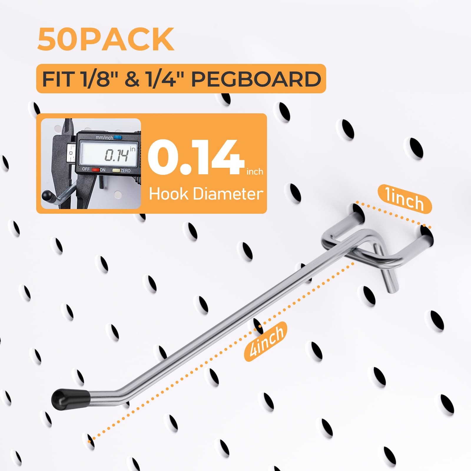 50 Pack Pegboard Hooks, 4 Inch Metal Peg Board Hooks Accessories