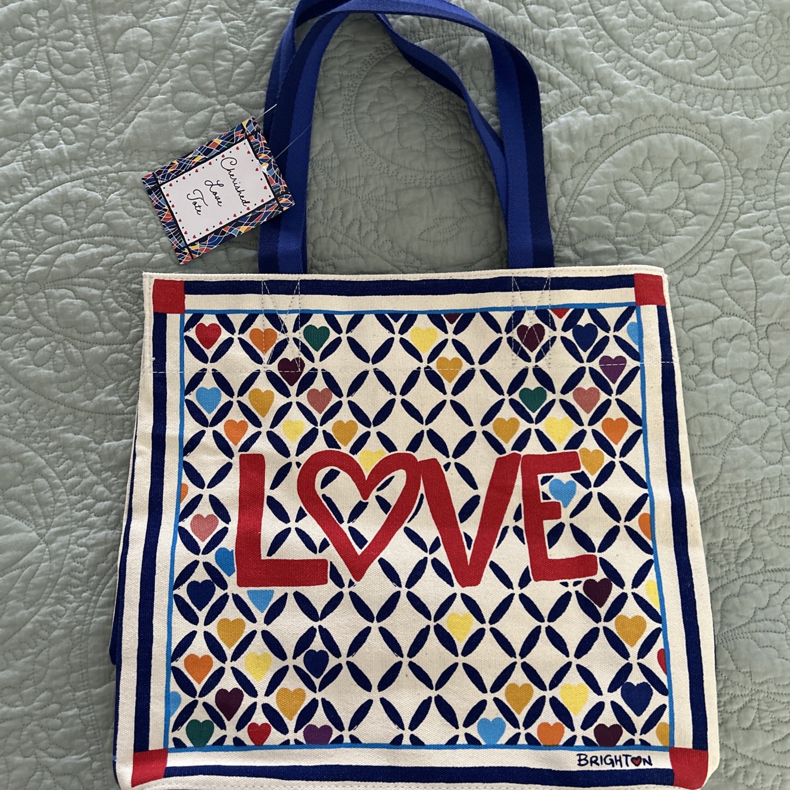 Brighton Cherished Love Tote Keep Love In Your Heart Canvas Bag Multi Color NWT