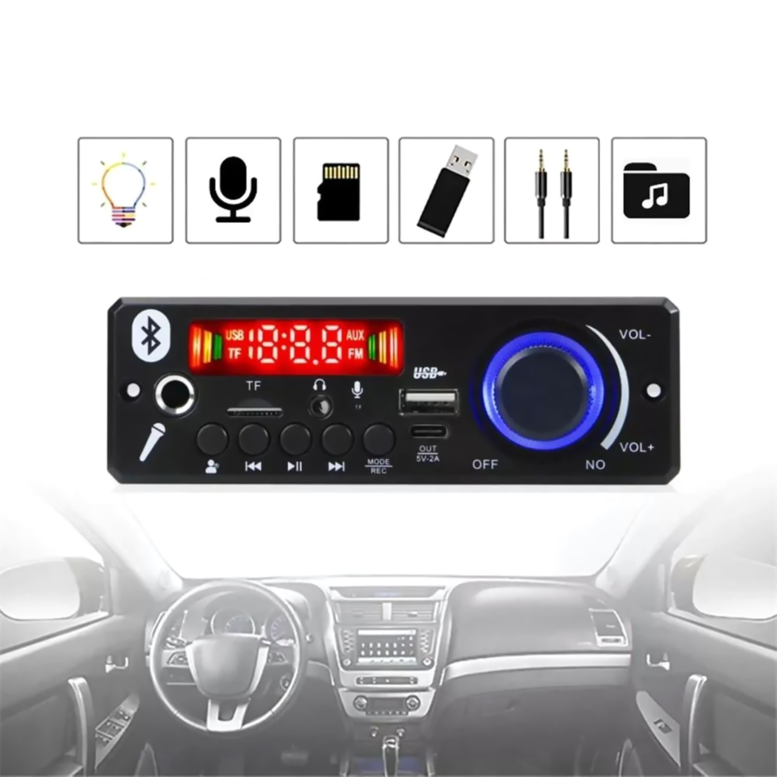Versatile MP3 Decoder W/Radio Antenna Bluetooth 5.0 USB/TF/FM/Headphone Support
