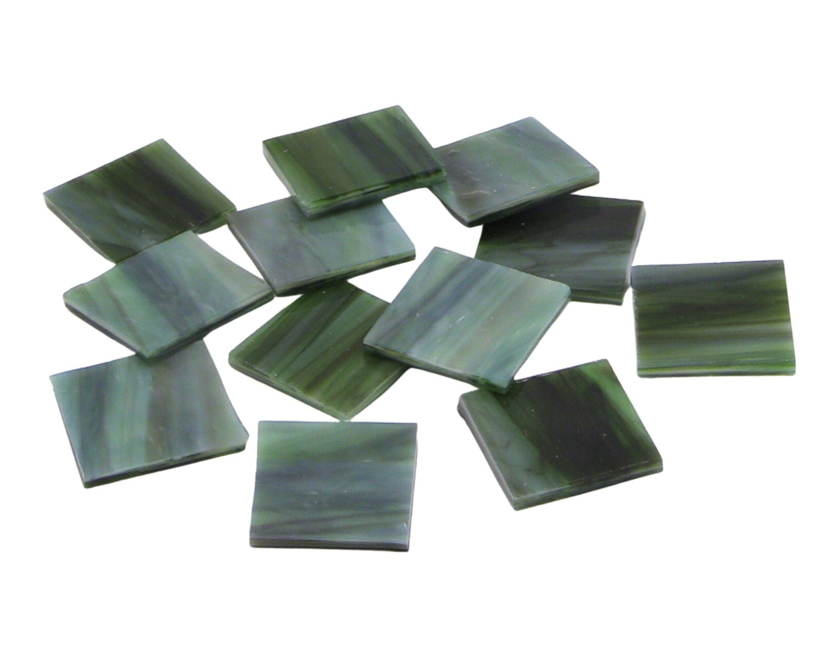 125 Rainforest Green Pearl Opal 1" Square Hand Cut Stained Glass Mosaic Tiles