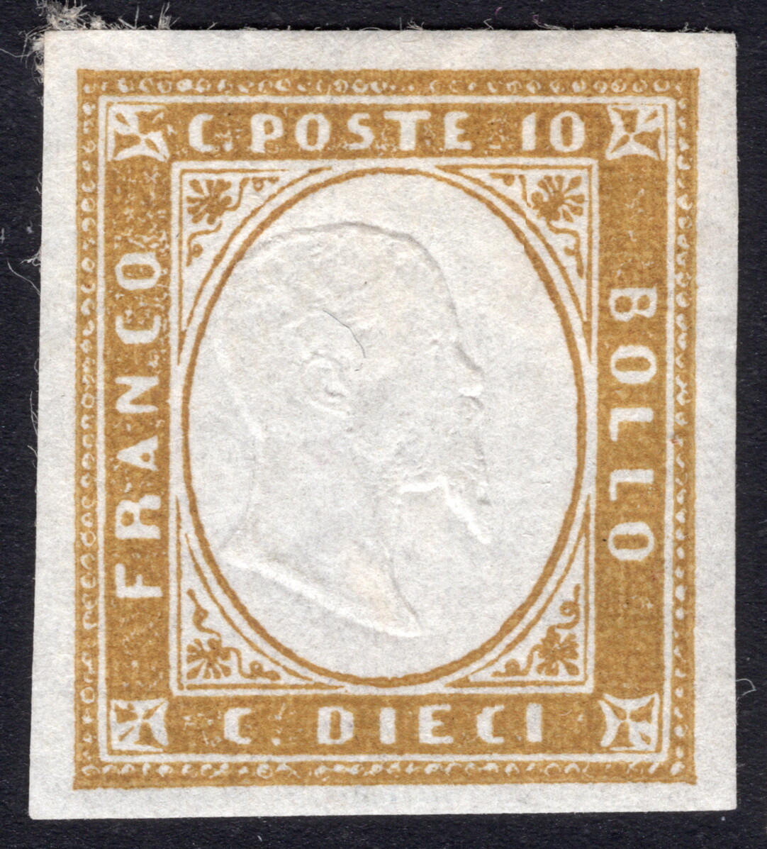ITALIAN STATES SARDINIA OLIVA CHIARO 1861  CERITIFICATE  HELMUTH AVI 14Db RRR