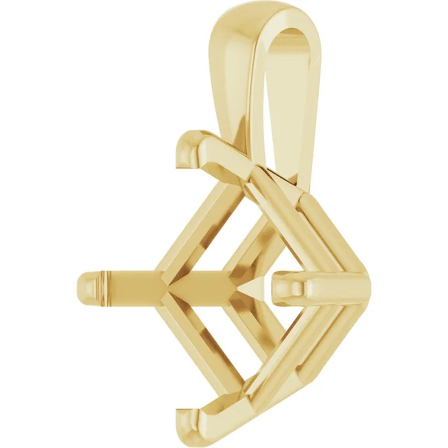 Princess Cut Pendant Mounting 14K Yellow Gold 4 Prong Single Bail Basket Design